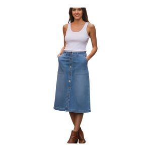 Chicos denim button front pencil skirt with stretch 70s retro size 6